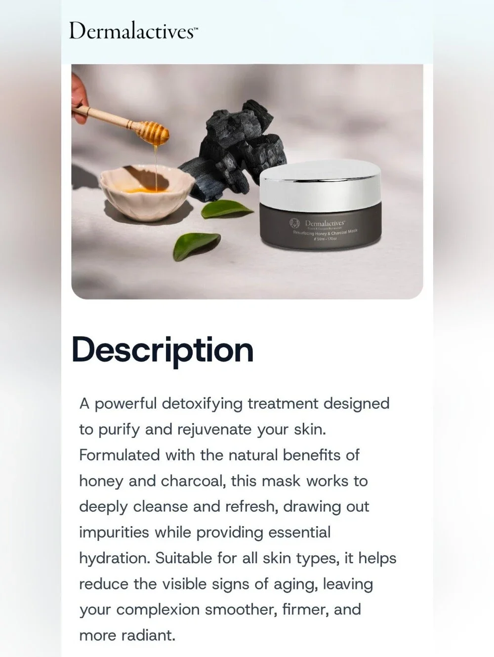 NWT Dermalactives Resurfacing Honey & Charcoal Mask